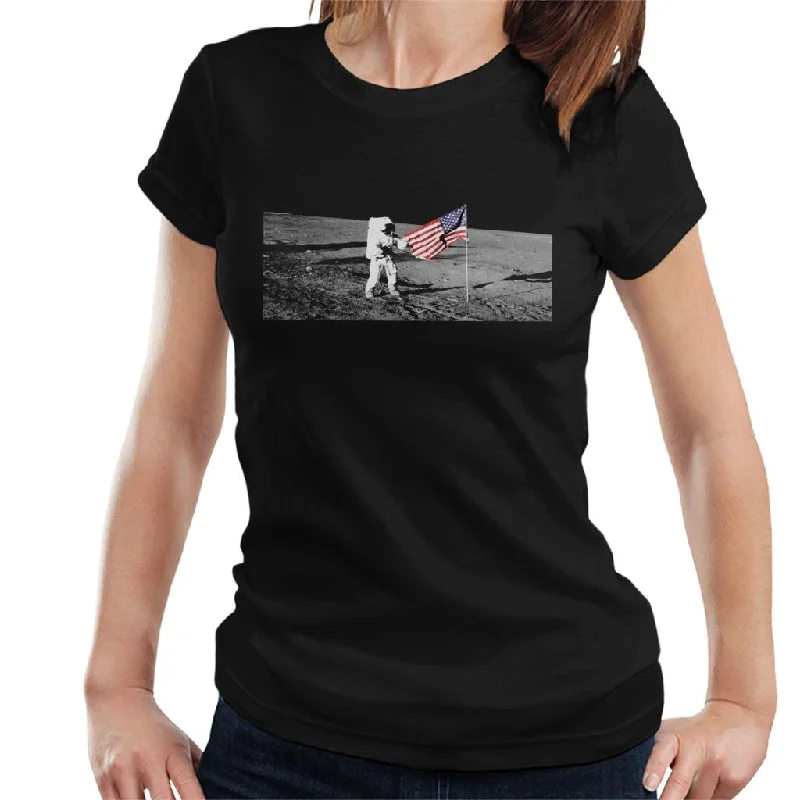 NASA Moon Landing Flag Women's T-Shirt-- Terry Blend Velvet Blend Canvas Blend