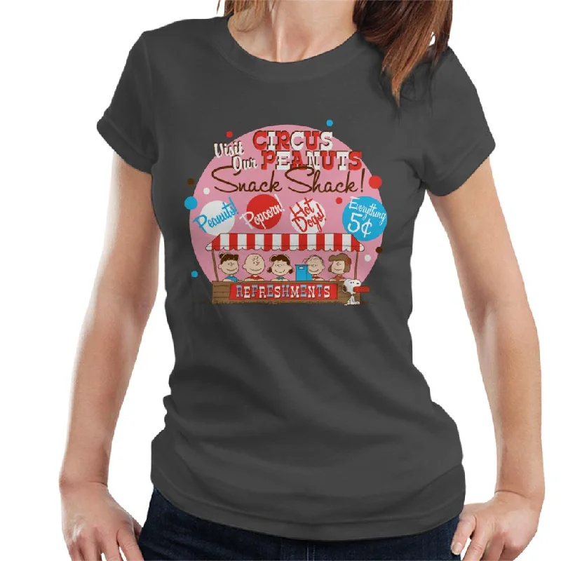 Peanuts Circus Snack Shack Women's T-Shirt-- Satin Blend Silk Blend Wool Blend