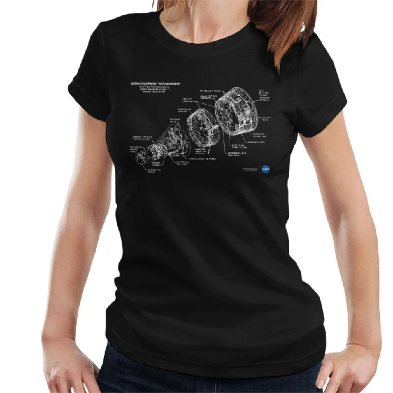 NASA Gemini Spacecraft Schematic Women's T-Shirt-- Chenille Blend Fleece Blend Nylon Blend NASA Gemini Spacecraft Schematic Women's T-Shirt-- Chenille Blend Fleece Blend Nylon Blend