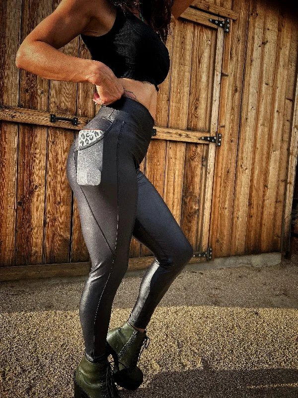 DDD SIDE POCKET FAUX LEATHER LEGGINGS Fashionable Seamless Leggings