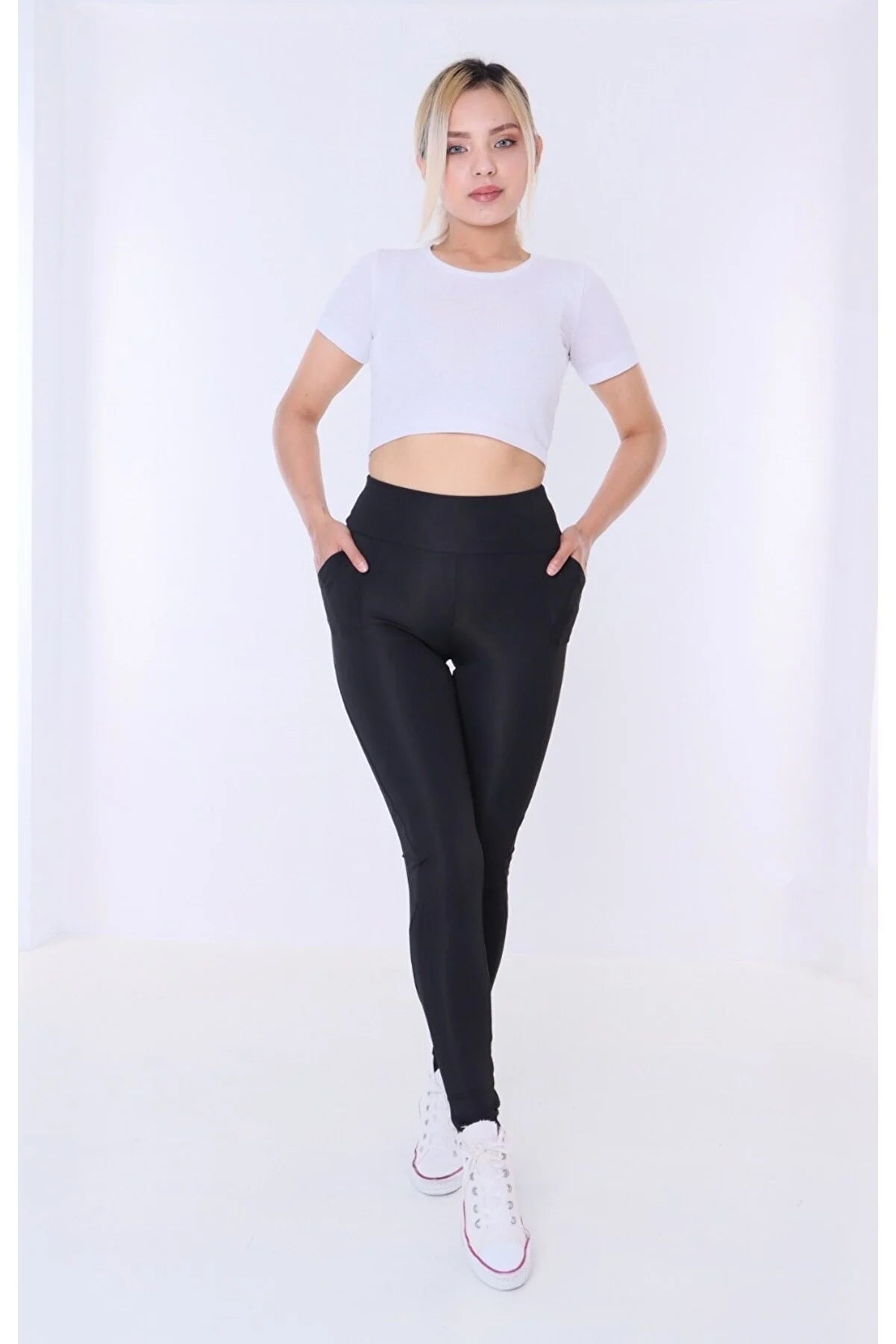 Buzzard Women's Double Pocket High Waist Leggings Comfortable Wide-Band Leggings