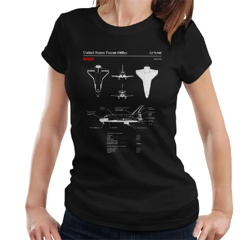 NASA Shuttle Dimensions And Weight Blueprint Women's T-Shirt-- Solid Print Embellished NASA Shuttle Dimensions And Weight Blueprint Women's T-Shirt-- Solid Print Embellished