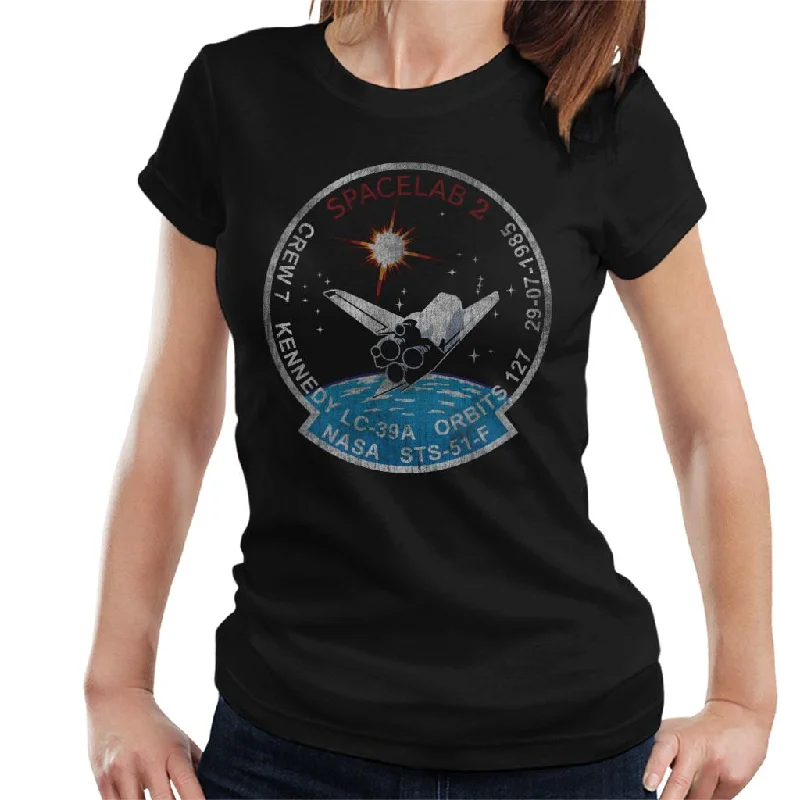 NASA STS 51 F Challenger Mission Badge Distressed Women's T-Shirt-- Collared Crew Neck Turtle Neck NASA STS 51 F Challenger Mission Badge Distressed Women's T-Shirt-- Collared Crew Neck Turtle Neck