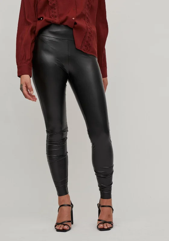 Vila Barb Coated Leggings, Black Trendy Seamless Sports Leggings