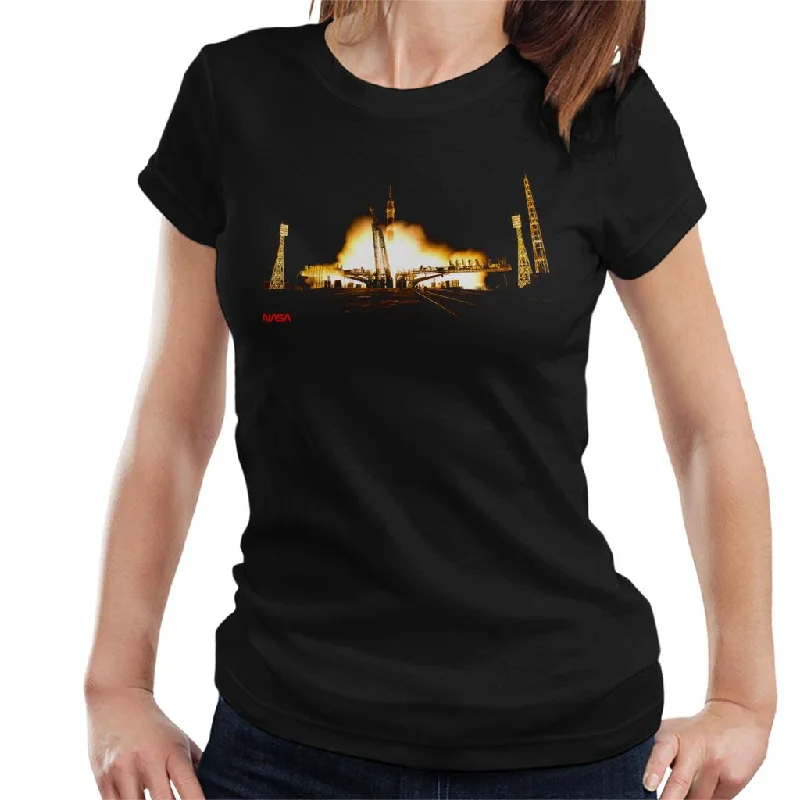 NASA Soyuz Rocket Launch Shot Women's T-Shirt-- Ribbed T-Shirt High Neck Heavyweight NASA Soyuz Rocket Launch Shot Women's T-Shirt-- Ribbed T-Shirt High Neck Heavyweight
