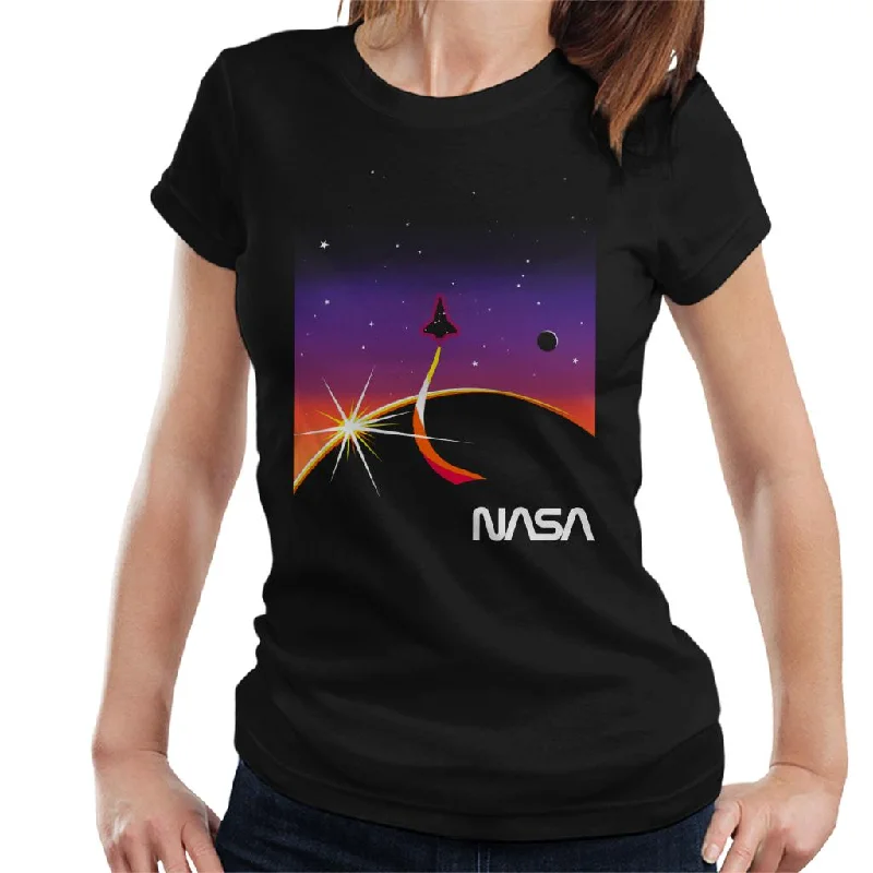 NASA Galactic Take Off Women's T-Shirt-- Mesh Blend Leather Blend Suede Blend