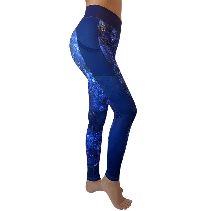 Swim Leggings for Women UPF 50+| Marble - Royal Blue with Mesh Stylish Side-Stripe Leggings Swim Leggings for Women UPF 50+| Marble - Royal Blue with Mesh Stylish Side-Stripe Leggings