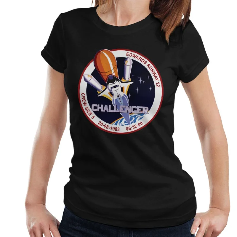 NASA STS 8 Challenger Mission Badge Women's T-Shirt-- Zippered Buttoned Snapped