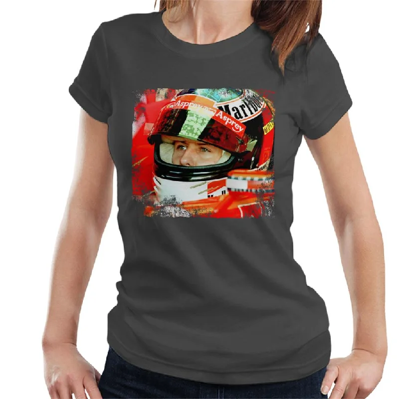 Motorsport Images Michael Schumacher San Marino GP Women's T-Shirt-- Hooded Caped Shawl Collar Motorsport Images Michael Schumacher San Marino GP Women's T-Shirt-- Hooded Caped Shawl Collar