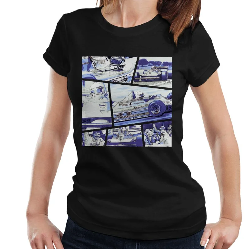 Motorsport Images Jody Scheckter Montage Women's T-Shirt-- Asymmetrical Pockets Print Motorsport Images Jody Scheckter Montage Women's T-Shirt-- Asymmetrical Pockets Print