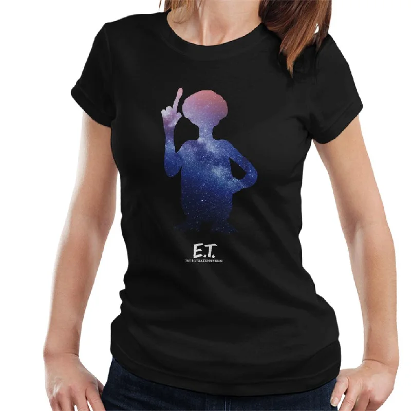 E.T. Galactic Silhouette Women's T-Shirt-- Zippered Front Buttoned Front Snap Front