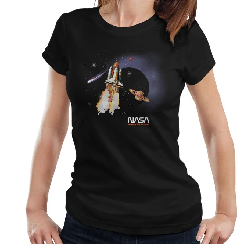 NASA Kennedy Space Centre Rocket Blast Women's T-Shirt-- Terry Blend Velvet Blend Canvas Blend NASA Kennedy Space Centre Rocket Blast Women's T-Shirt-- Terry Blend Velvet Blend Canvas Blend