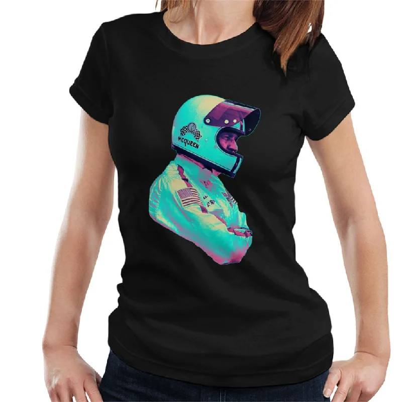 Motorsport Images Steve McQueen Talks To Pete Revson Women's T-Shirt -- Basic T-Shirt Crew Neck Short Sleeve
