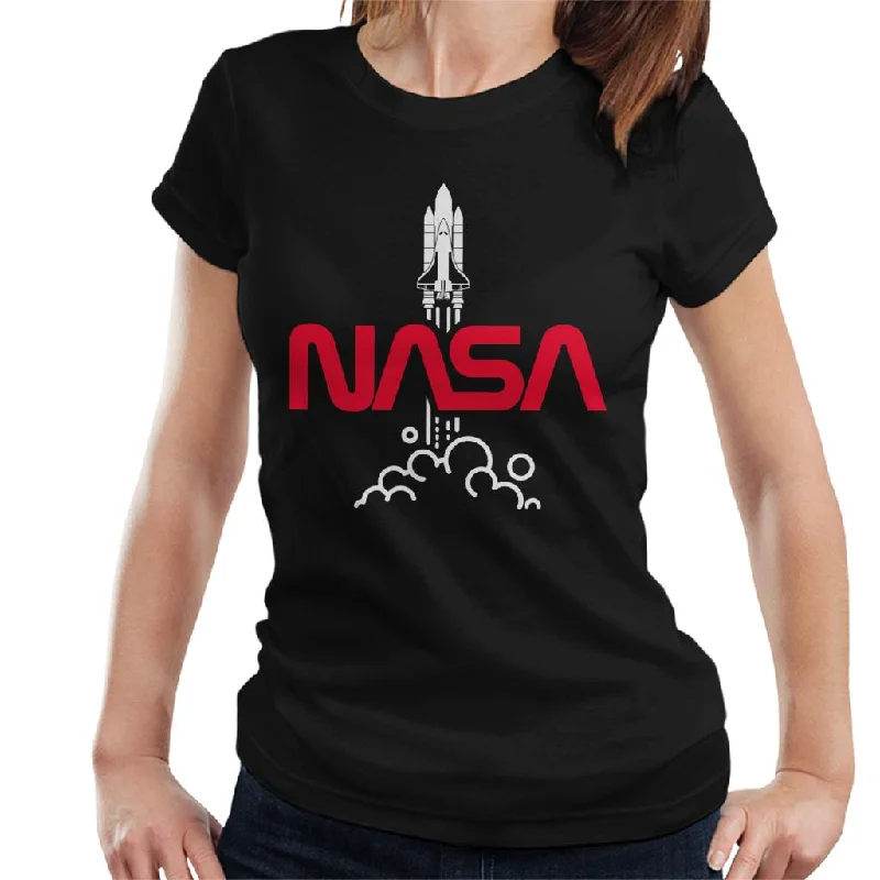 NASA Shuttle Launch Logo Women's T-Shirt-- Collared T-Shirt Boat Neck A-Line