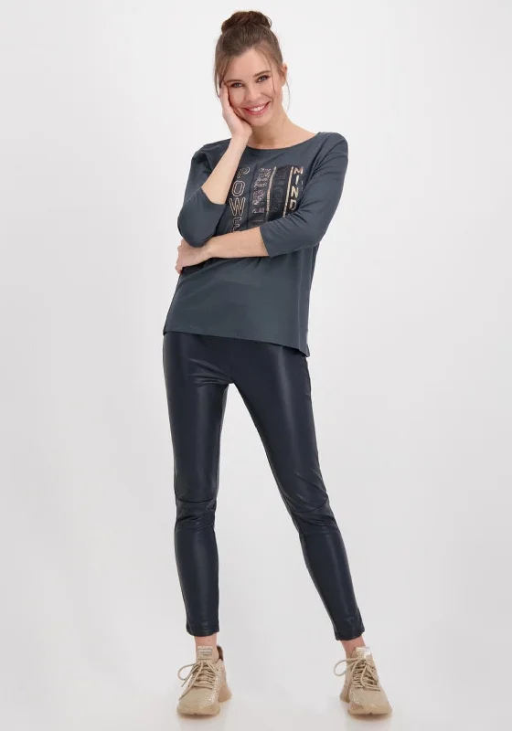 Monari Faux Leather Leggings, Navy Comfortable Sports Performance Tights