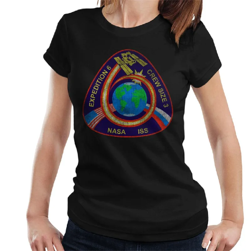 NASA ISS Expedition 6 STS 113 Mission Badge Distressed Women's T-Shirt-- Anti-Shrink Durable Soft NASA ISS Expedition 6 STS 113 Mission Badge Distressed Women's T-Shirt-- Anti-Shrink Durable Soft