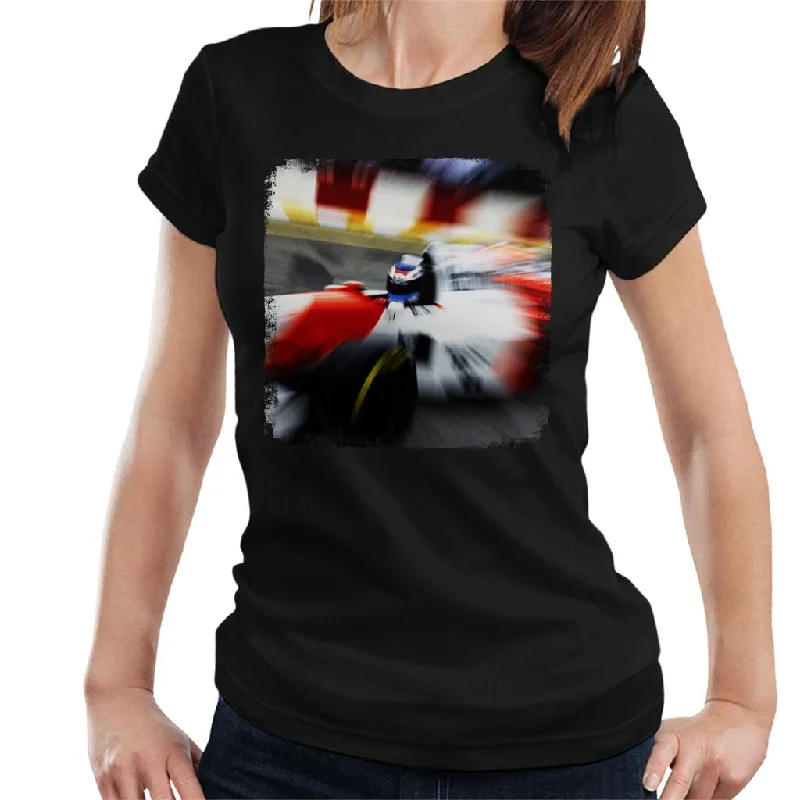 Motorsport Images Mika Hakkinen 1995 Brazilian Grand Prix Women's T-Shirt-- Real Fur Shearling Chenille Motorsport Images Mika Hakkinen 1995 Brazilian Grand Prix Women's T-Shirt-- Real Fur Shearling Chenille