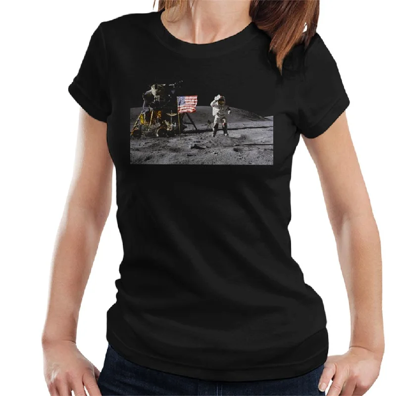 NASA John Young Moon Landing Salute Women's T-Shirt-- Lace Blend Ribbed Blend Corduroy Blend NASA John Young Moon Landing Salute Women's T-Shirt-- Lace Blend Ribbed Blend Corduroy Blend