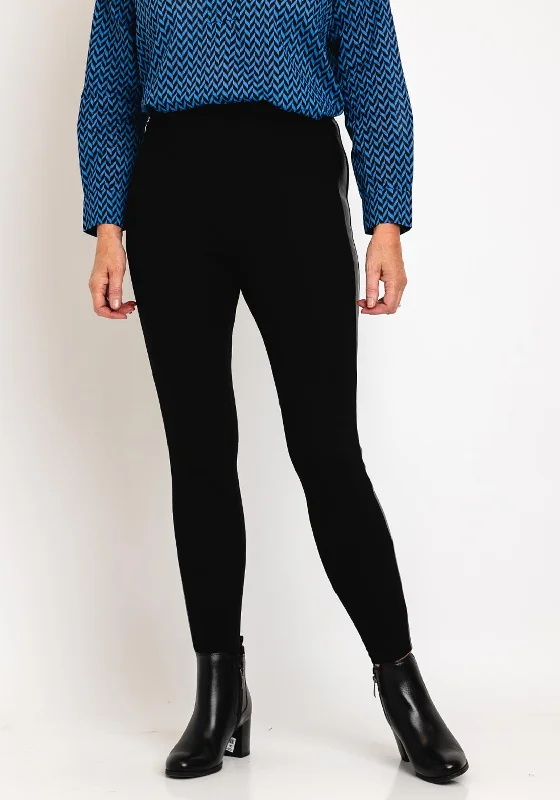 Natalia Collection One Size Faux Leather Trim Legging, Black Stylish Everyday Leggings