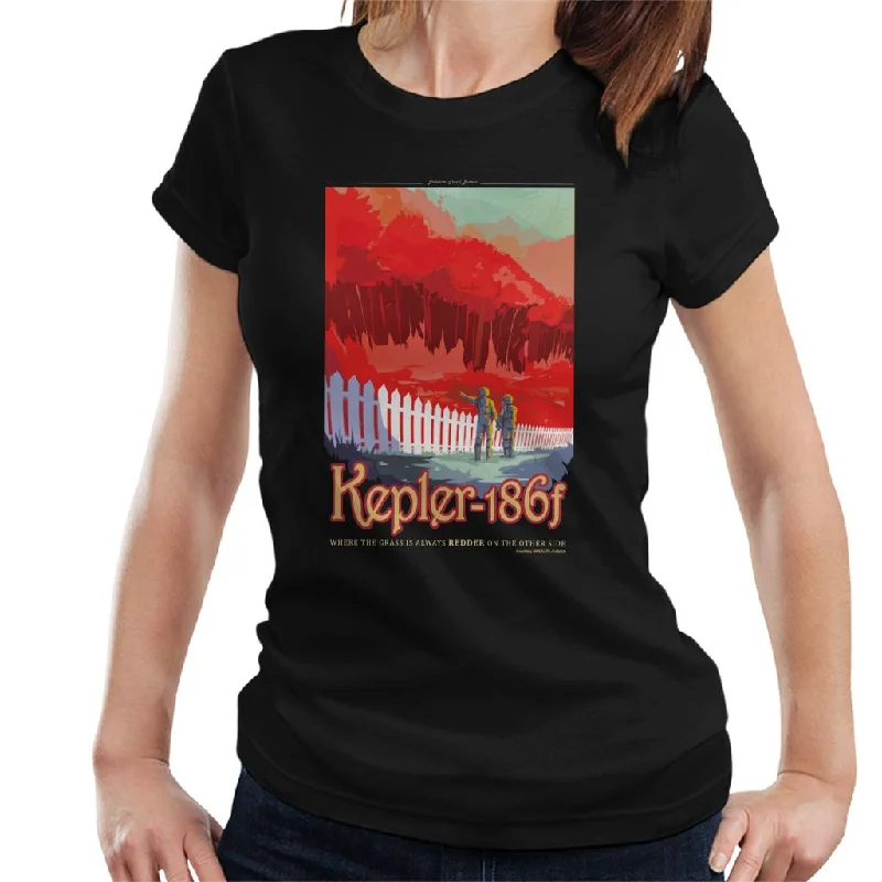 NASA Kelper 186f Interplanetary Travel Poster Women's T-Shirt-- Solid Print Embellished NASA Kelper 186f Interplanetary Travel Poster Women's T-Shirt-- Solid Print Embellished