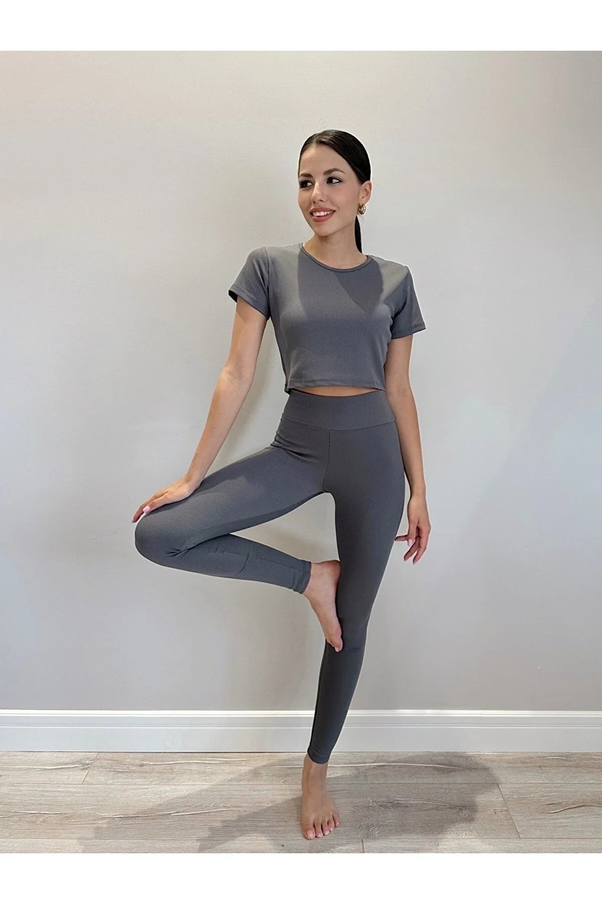 Buzzard Women's Long Grey Corduroy Leggings Trendy Cut-Out Activewear Leggings