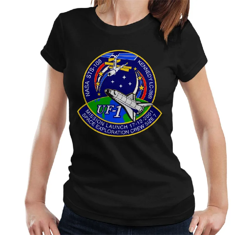 NASA STS 108 Endeavour Crew Badge Women's T-Shirt-- Boxy Fit Fitted Loose