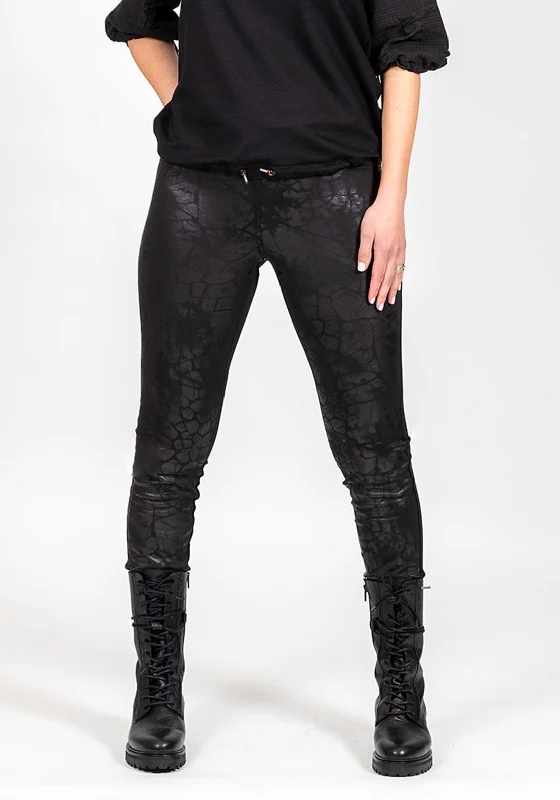 I.nco Animal Print Faux Leather Front Leggings, Black Trendy High-Compression Leggings