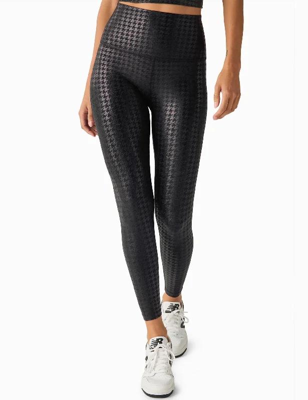 Caught In The Midi High Waisted Legging - Houndstooth Black Elegant Shiny Black Leggings