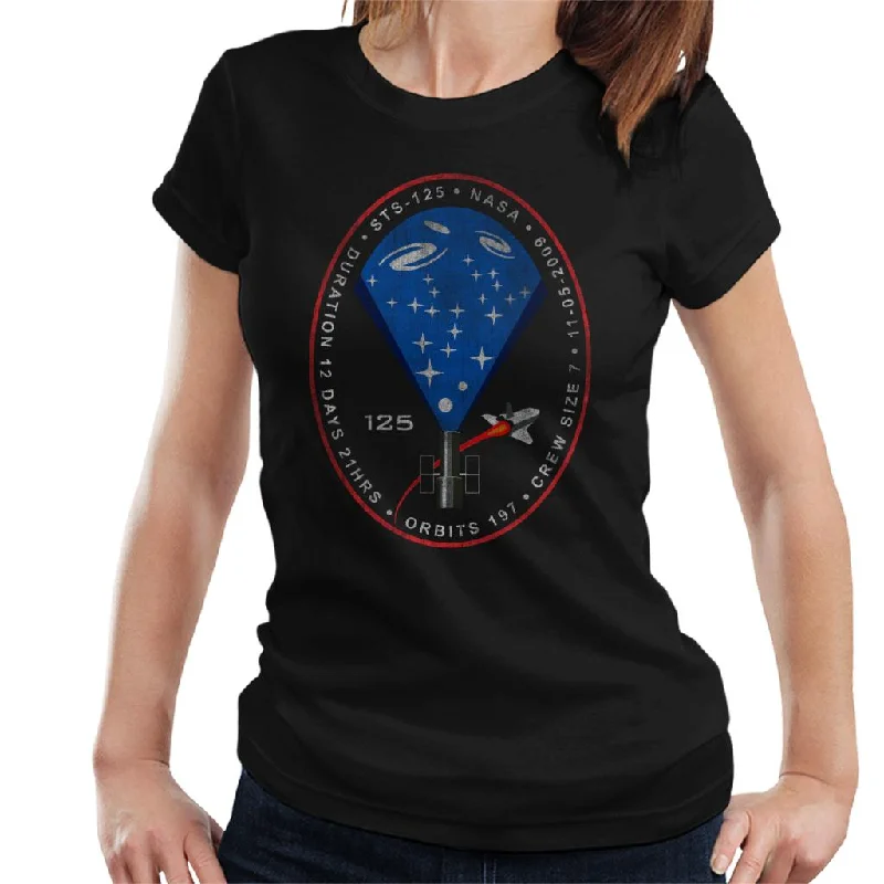 NASA STS 125 Atlantis Mission Badge Distressed Women's T-Shirt-- Fleece Nylon Spandex NASA STS 125 Atlantis Mission Badge Distressed Women's T-Shirt-- Fleece Nylon Spandex