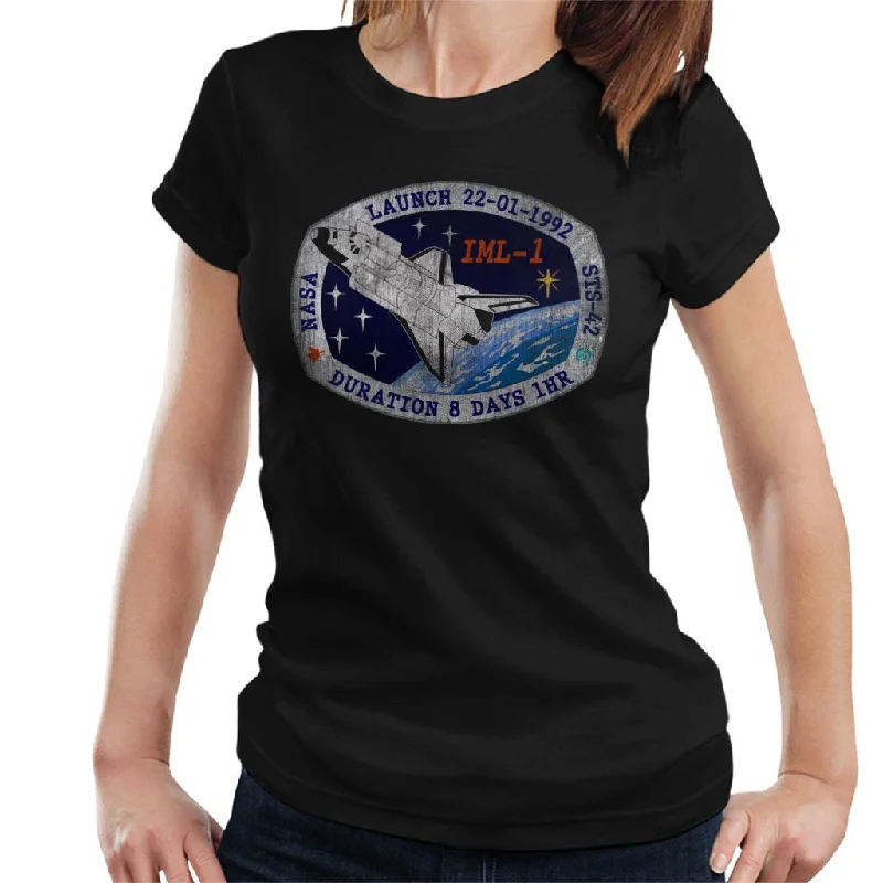 NASA STS 42 Discovery Mission Badge Distressed Women's T-Shirt-- Rayon Velvet Corduroy NASA STS 42 Discovery Mission Badge Distressed Women's T-Shirt-- Rayon Velvet Corduroy