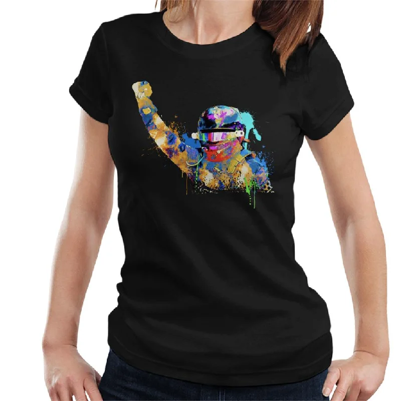 Motorsport Images Lewis Hamilton Celebrates Victory Colourful Splatter Women's T-Shirt-- Collared Crew Neck Turtle Neck Motorsport Images Lewis Hamilton Celebrates Victory Colourful Splatter Women's T-Shirt-- Collared Crew Neck Turtle Neck