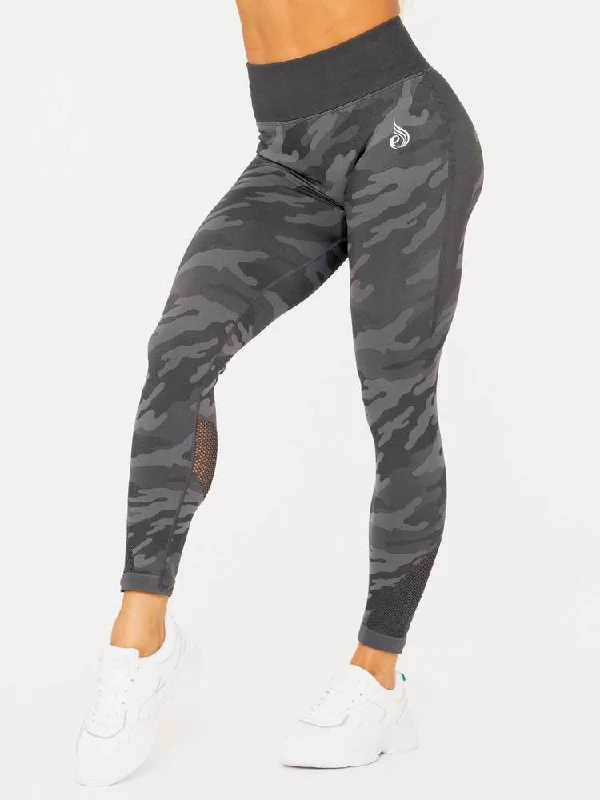 Ryderwear Camo Seamless High Waisted Leggings - Charcoal Camo Fashionable High-Rise Workout Leggings Ryderwear Camo Seamless High Waisted Leggings - Charcoal Camo Fashionable High-Rise Workout Leggings