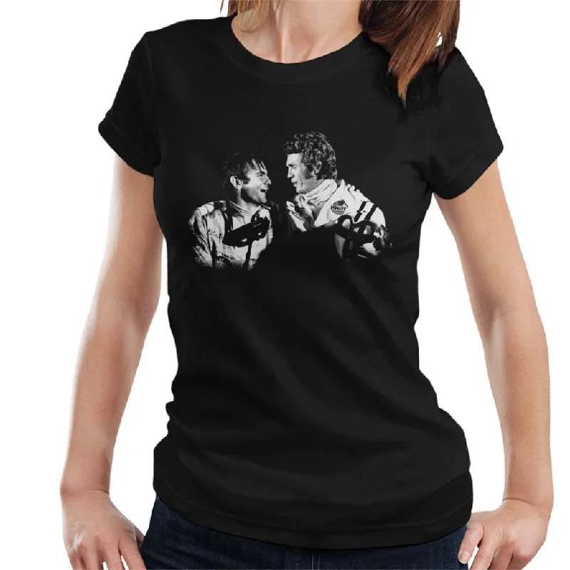 Motorsport Images McQueen And Pete 2nd Position Women's T-Shirt-- Asymmetrical Pockets Print Motorsport Images McQueen And Pete 2nd Position Women's T-Shirt-- Asymmetrical Pockets Print