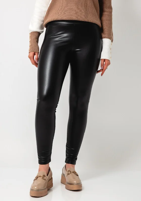 Street One Faux Leather Fleece Lined Leggings, Black Elegant Textured Leggings
