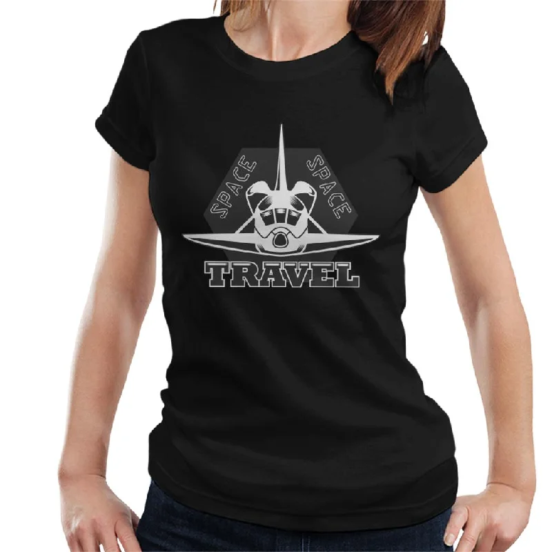 NASA Space Travel Rocket Front View Women's T-Shirt-- Beaded Sequined Faux Fur