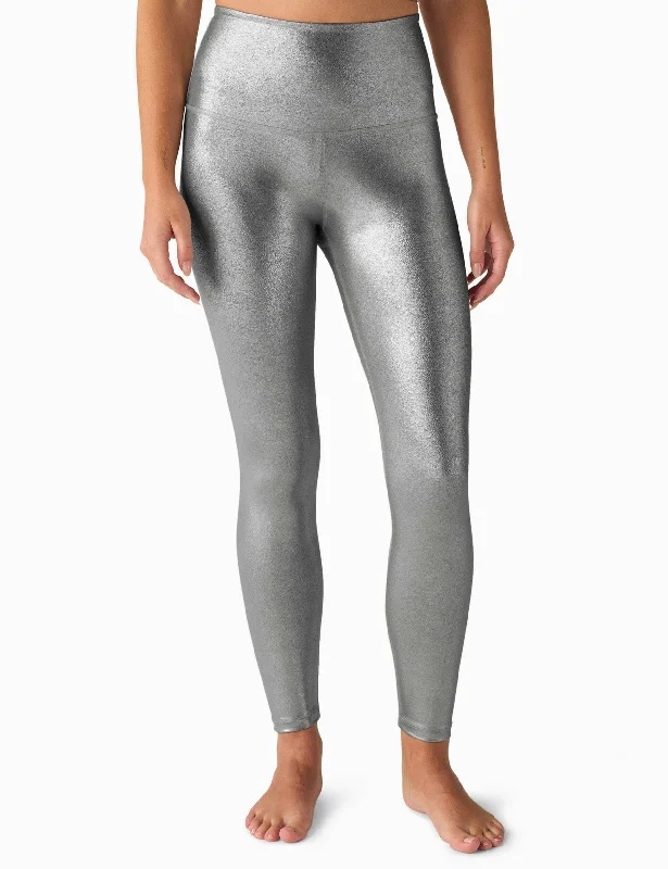 Caught In The Midi High Waisted Legging - Liquid Silver Cozy Reflective Detail Leggings