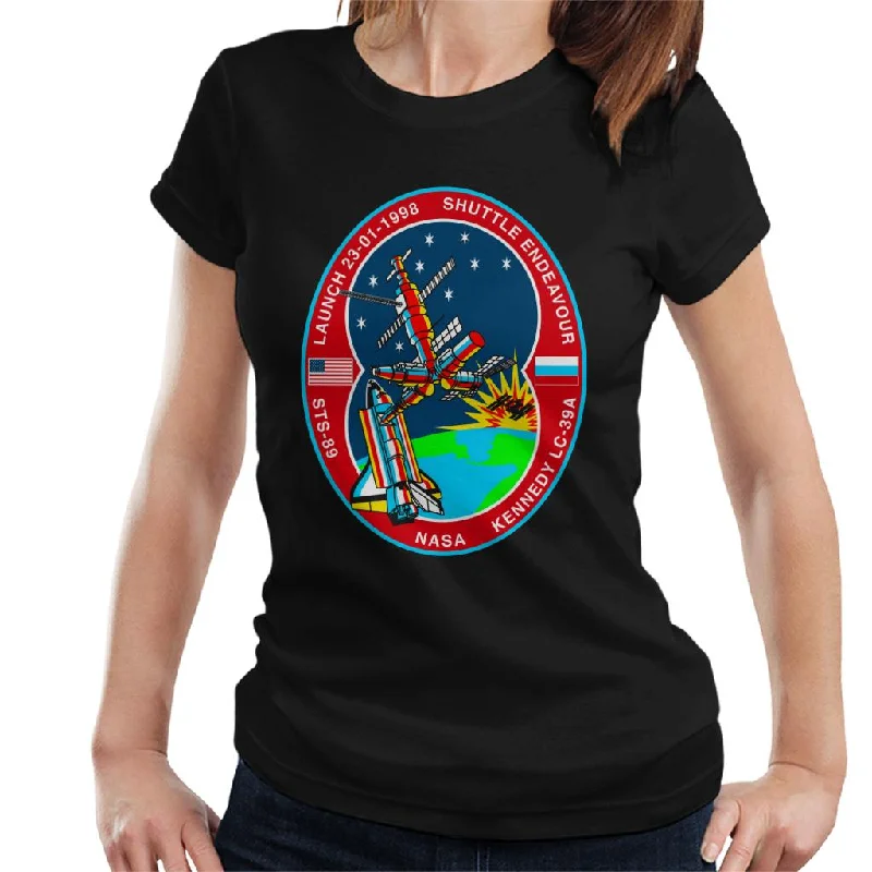 NASA STS 89 Endeavour MIR Space Station Badge Women's T-Shirt-- Plaid T-Shirt Polka Dot Checkered