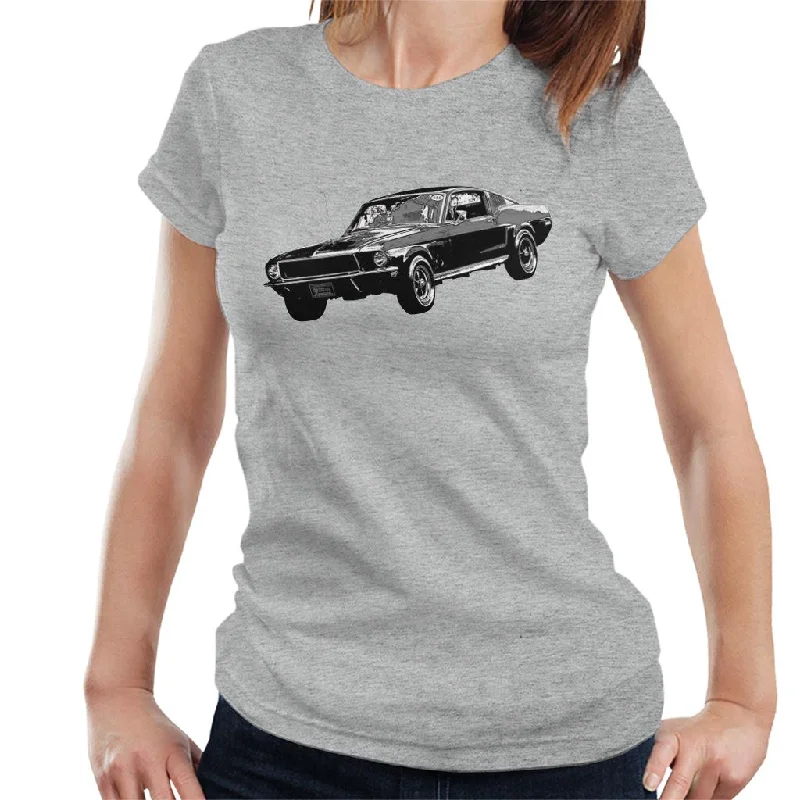 Motorsport Images Steve McQueen Ford Mustang Women's T-Shirt-- Ribbed T-Shirt High Neck Heavyweight Motorsport Images Steve McQueen Ford Mustang Women's T-Shirt-- Ribbed T-Shirt High Neck Heavyweight