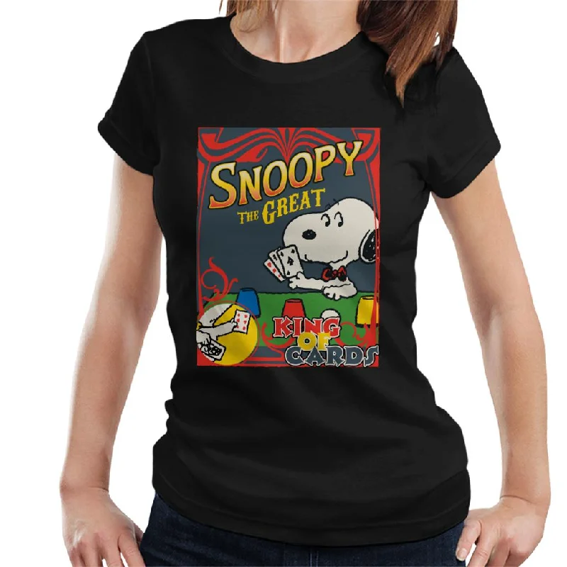 Peanuts Snoopy The Great King Of Cards Women's T-Shirt-- Ribbed Striped Patterned