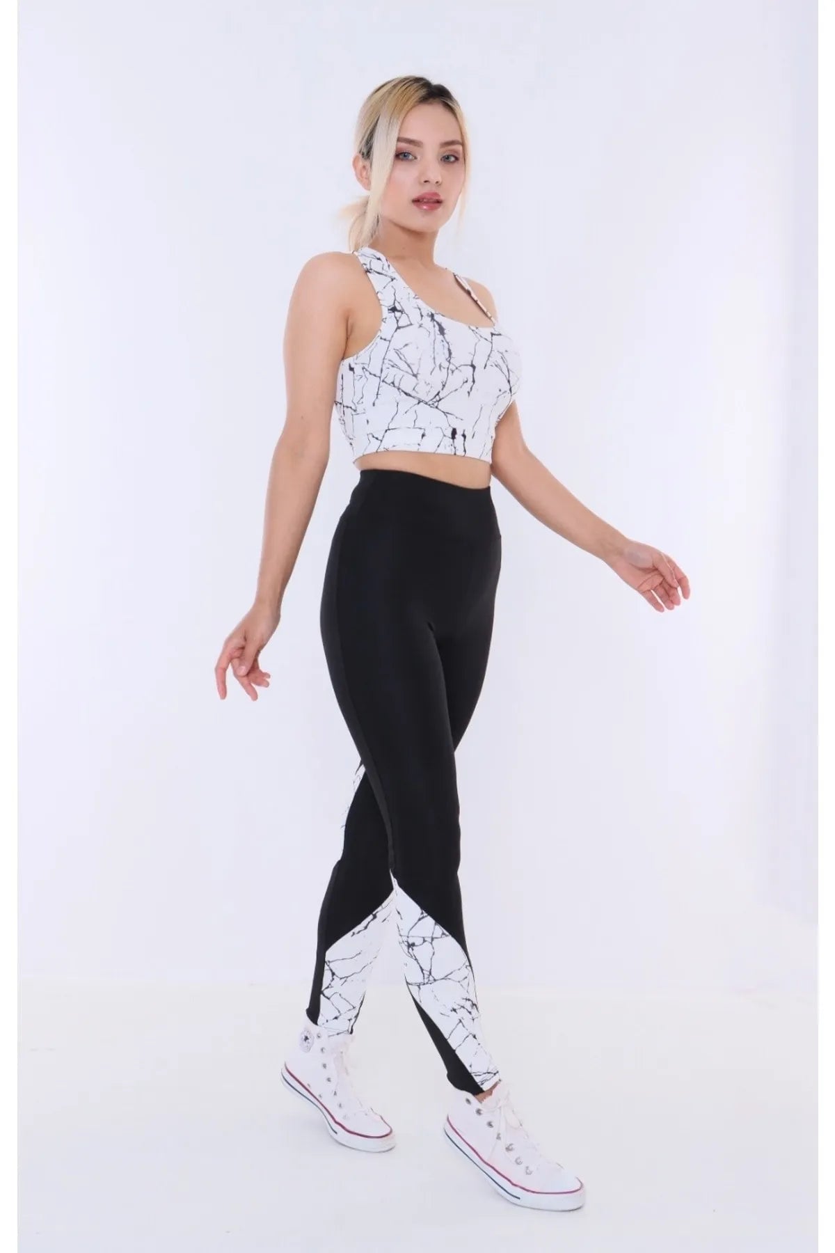 Buzzard Women's White Patterned Black High Waist Sport Leggings Chic Workout Leggings Buzzard Women's White Patterned Black High Waist Sport Leggings Chic Workout Leggings