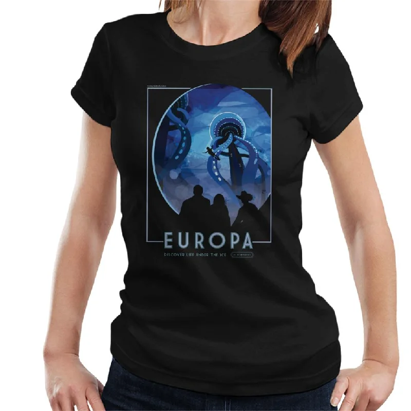 NASA Europa Interplanetary Travel Poster Women's T-Shirt-- Spandex Blend Rayon Blend Denim Blend NASA Europa Interplanetary Travel Poster Women's T-Shirt-- Spandex Blend Rayon Blend Denim Blend