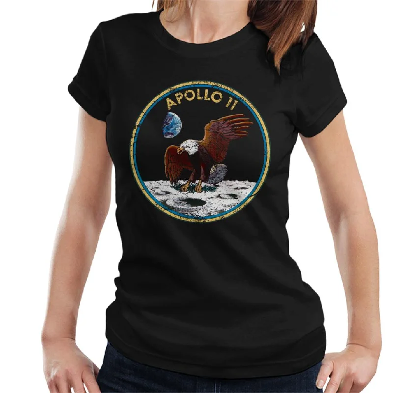 NASA Apollo 11 Mission Badge Distressed Women's T-Shirt-- Handmade Hand-knitted Hand-woven NASA Apollo 11 Mission Badge Distressed Women's T-Shirt-- Handmade Hand-knitted Hand-woven