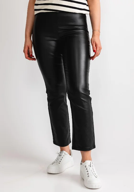 Kaffe Ada Faux Leather Crop Leggings, Black Fashionable High-Rise Workout Leggings