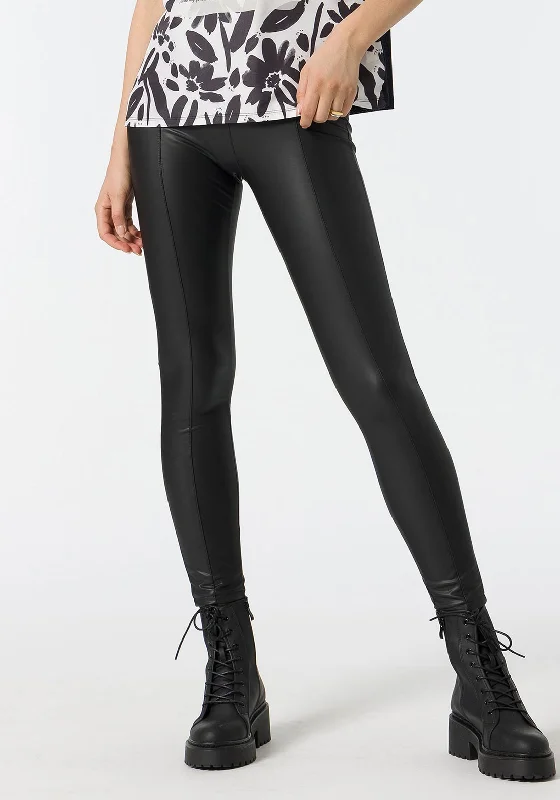 Tiffosi Fani Faux Leather Leggings, Black Elegant Animal Print Leggings