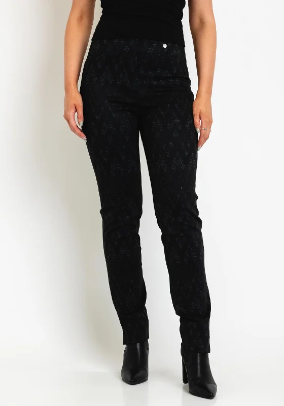 Robell Rose Geo Diamond Print Leggings, Black Fashionable Solid Color Tights