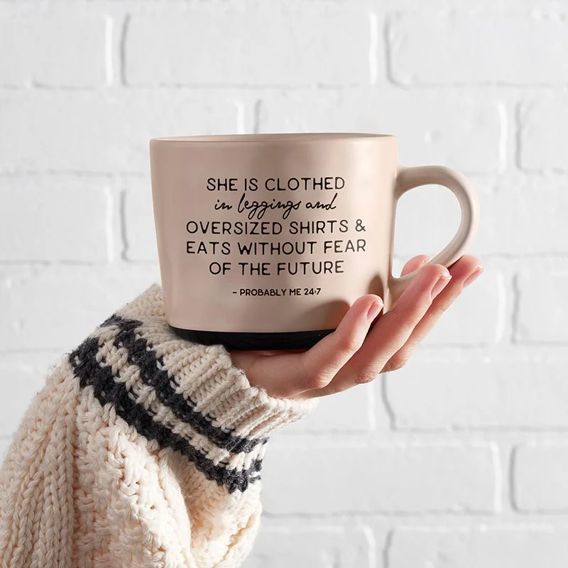 She Is Clothed In Leggings & Eats Without Fear Of The Future Mug | Stoneware Coffee Tea Mug | 15oz. Cozy Fashion Leggings She Is Clothed In Leggings & Eats Without Fear Of The Future Mug | Stoneware Coffee Tea Mug | 15oz. Cozy Fashion Leggings