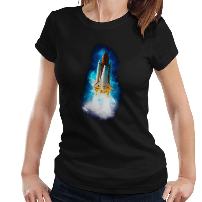 NASA Atlantis Launch Stellar Effect Women's T-Shirt-- Notch Collar Peter Pan Collar Cowl Neck NASA Atlantis Launch Stellar Effect Women's T-Shirt-- Notch Collar Peter Pan Collar Cowl Neck