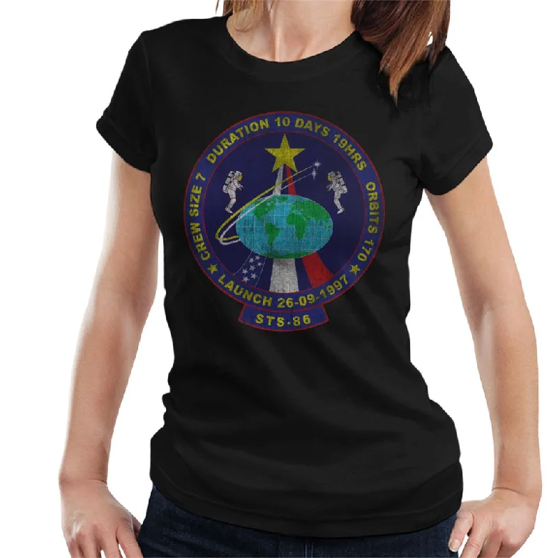 NASA STS 86 Atlantis Mission Badge Distressed Women's T-Shirt-- Faux Fur Fabric Real Fur Fabric Shearling Fabric NASA STS 86 Atlantis Mission Badge Distressed Women's T-Shirt-- Faux Fur Fabric Real Fur Fabric Shearling Fabric