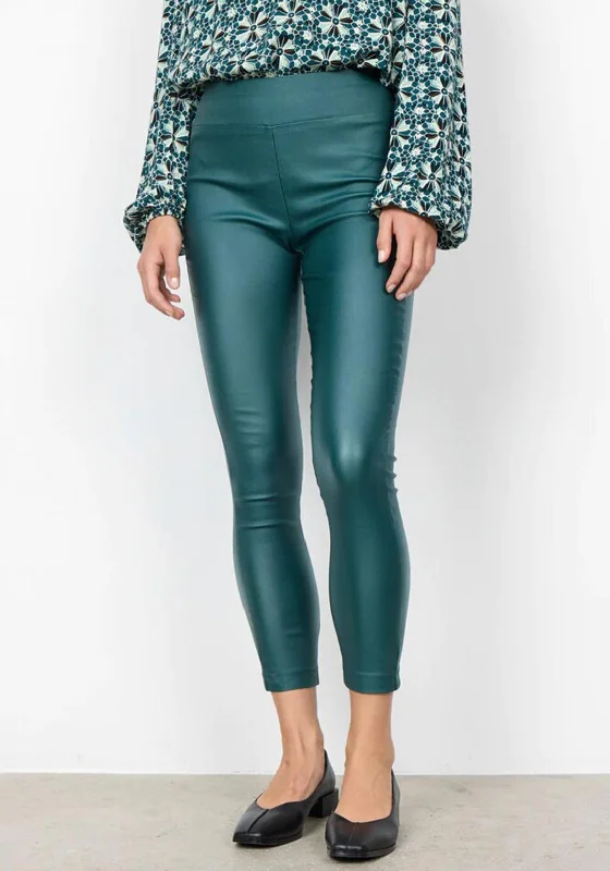 Soyconcept Pam 2 Faux Leather Leggings, Dark Green Comfortable Slim Fit Leggings