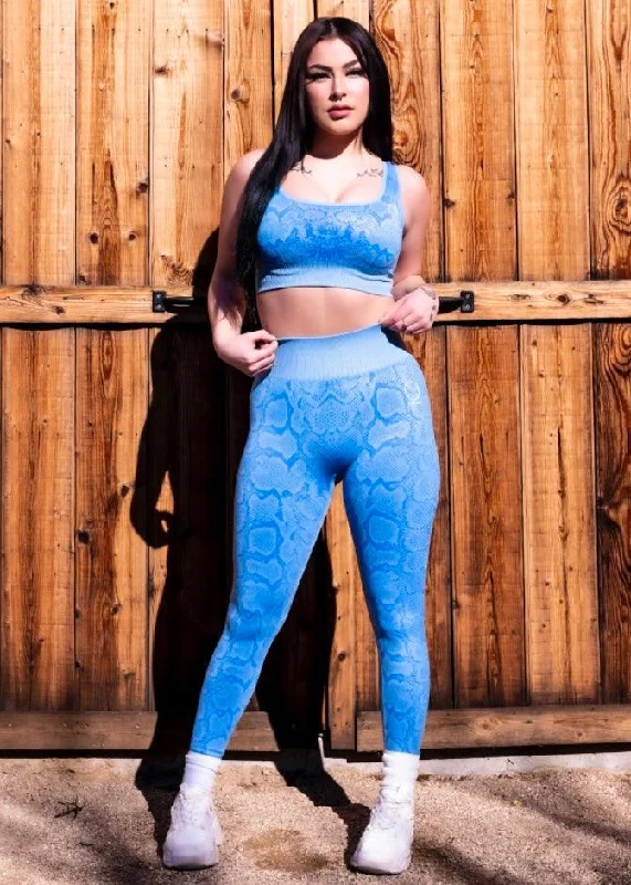 TDC BLUE SNAKESKIN LEGGINGS Elegant Satin Finish Leggings